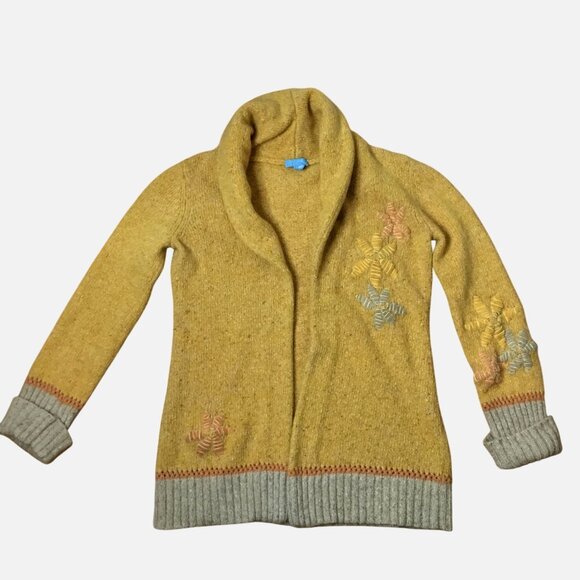 VTG ESCADA SPORT Wool Mohair Shawl Collar Cardigan M Mustard Artsy Boho Luxury - Picture 1 of 8